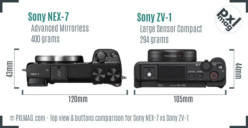 Sony NEX-7 vs Sony ZV-1 top view buttons comparison
