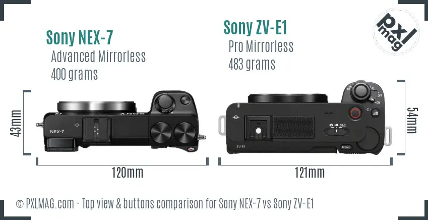 Sony NEX-7 vs Sony ZV-E1 top view buttons comparison