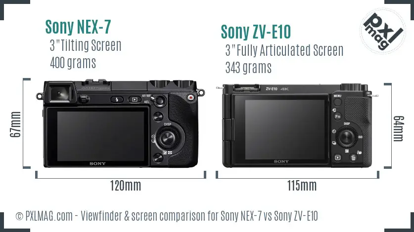 Sony NEX-7 vs Sony ZV-E10 Screen and Viewfinder comparison