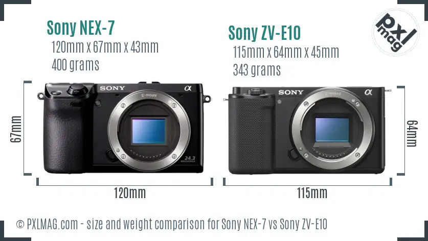 Sony NEX-7 vs Sony ZV-E10 size comparison