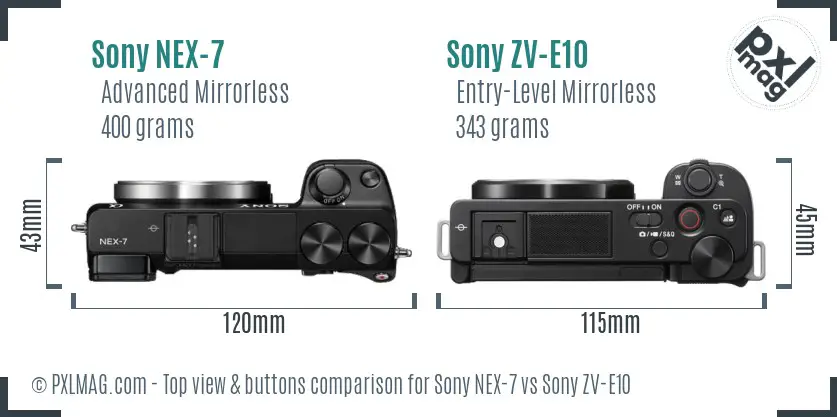 Sony NEX-7 vs Sony ZV-E10 top view buttons comparison