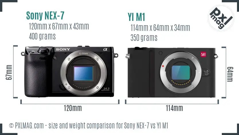 Sony NEX-7 vs YI M1 size comparison