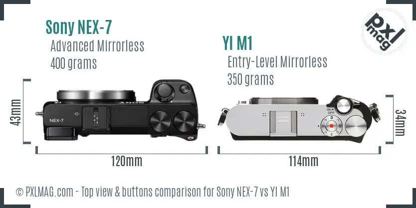 Sony NEX-7 vs YI M1 top view buttons comparison