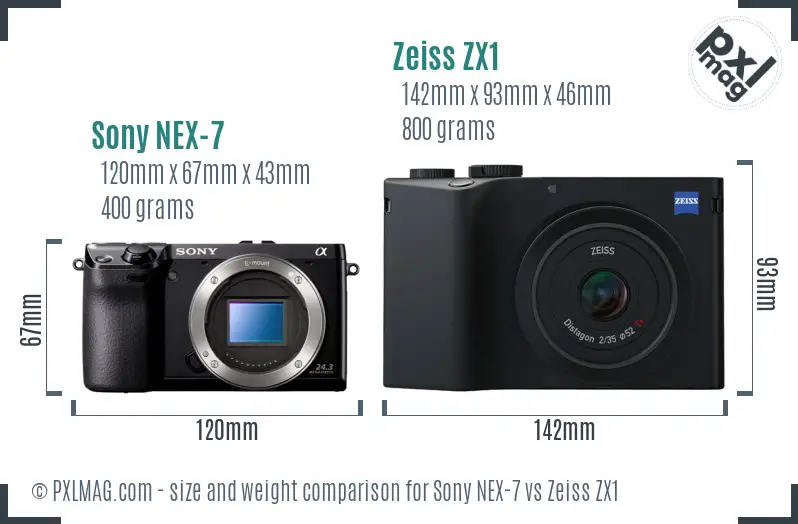 Sony NEX-7 vs Zeiss ZX1 size comparison
