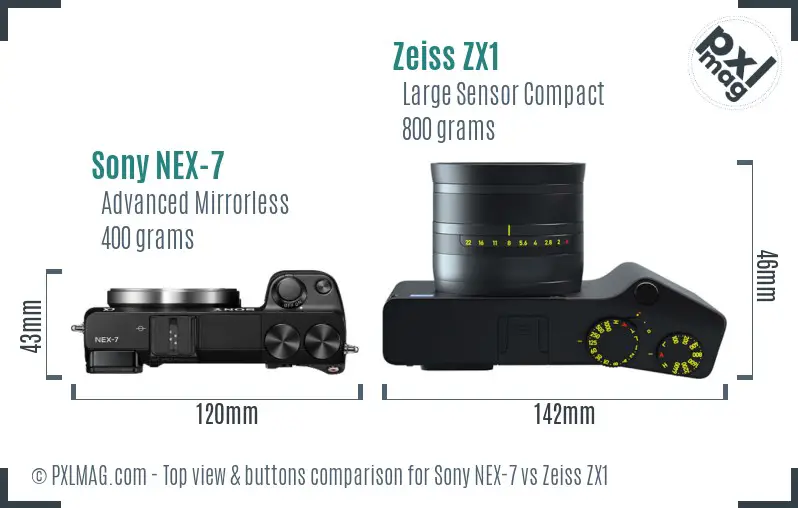 Sony NEX-7 vs Zeiss ZX1 top view buttons comparison