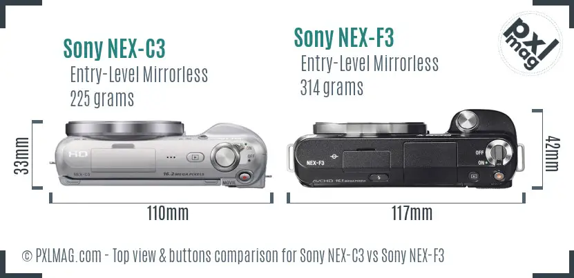 Sony NEX-C3 vs Sony NEX-F3 top view buttons comparison
