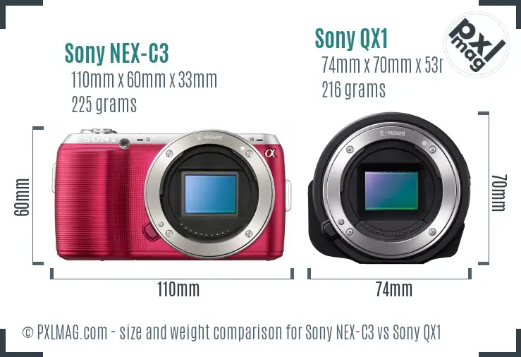 Sony NEX-C3 vs Sony QX1 size comparison