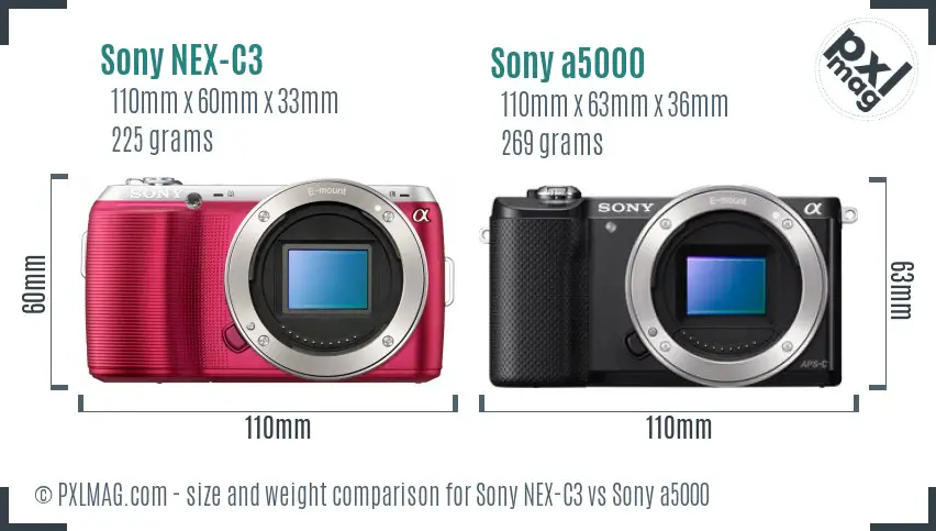 Sony NEX-C3 vs Sony a5000 size comparison