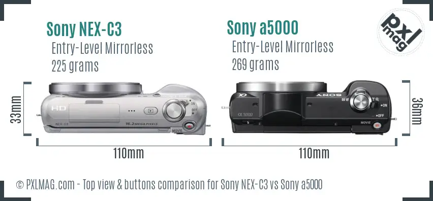 Sony NEX-C3 vs Sony a5000 top view buttons comparison