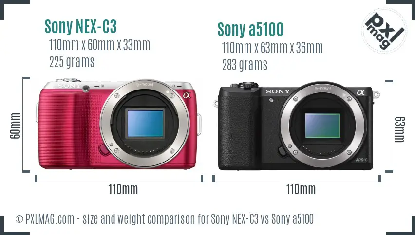 Sony NEX-C3 vs Sony a5100 size comparison