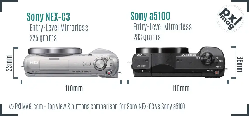 Sony NEX-C3 vs Sony a5100 top view buttons comparison
