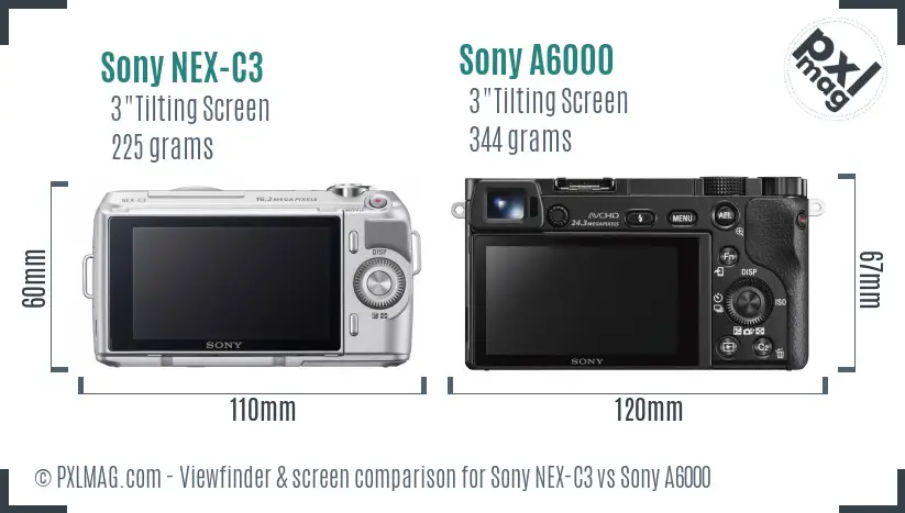 Sony NEX-C3 vs Sony A6000 Screen and Viewfinder comparison