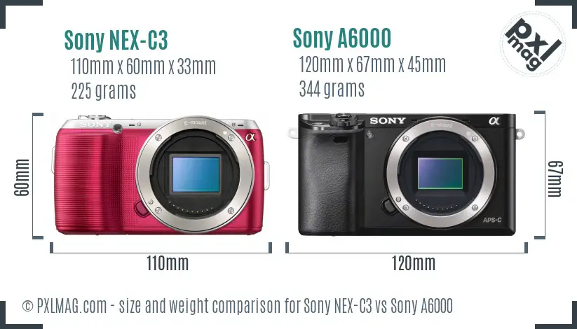 Sony NEX-C3 vs Sony A6000 size comparison