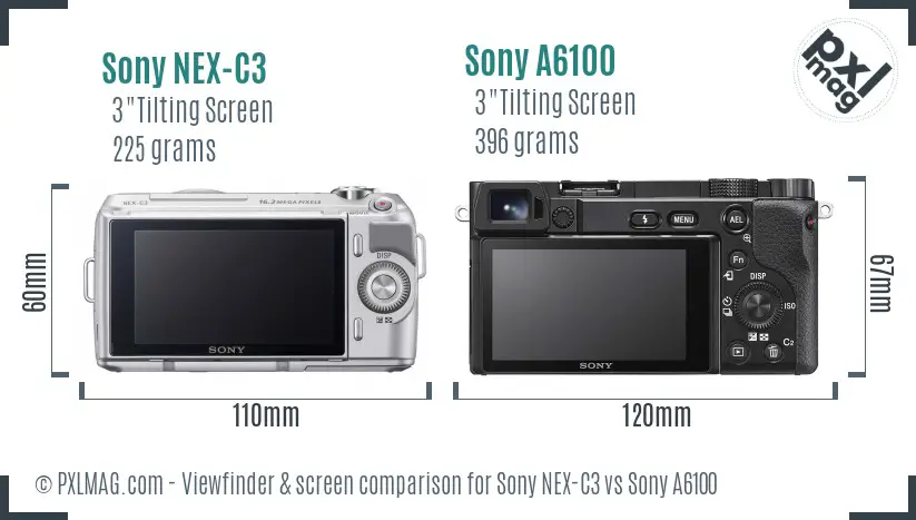 Sony NEX-C3 vs Sony A6100 Screen and Viewfinder comparison