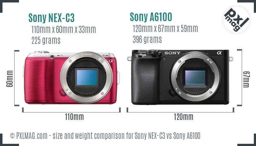 Sony NEX-C3 vs Sony A6100 size comparison