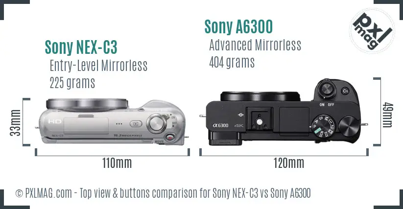 Sony NEX-C3 vs Sony A6300 top view buttons comparison