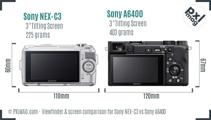 Sony NEX-C3 vs Sony A6400 Screen and Viewfinder comparison