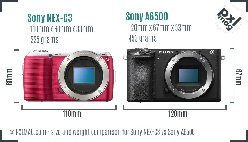 Sony NEX-C3 vs Sony A6500 size comparison