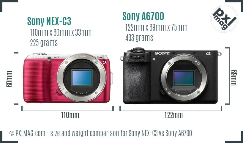 Sony NEX-C3 vs Sony A6700 size comparison Sony NEX-C3 vs Sony A6700 size comparison