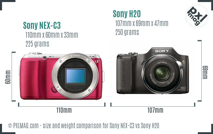 Sony NEX-C3 vs Sony H20 size comparison