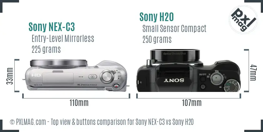 Sony NEX-C3 vs Sony H20 top view buttons comparison