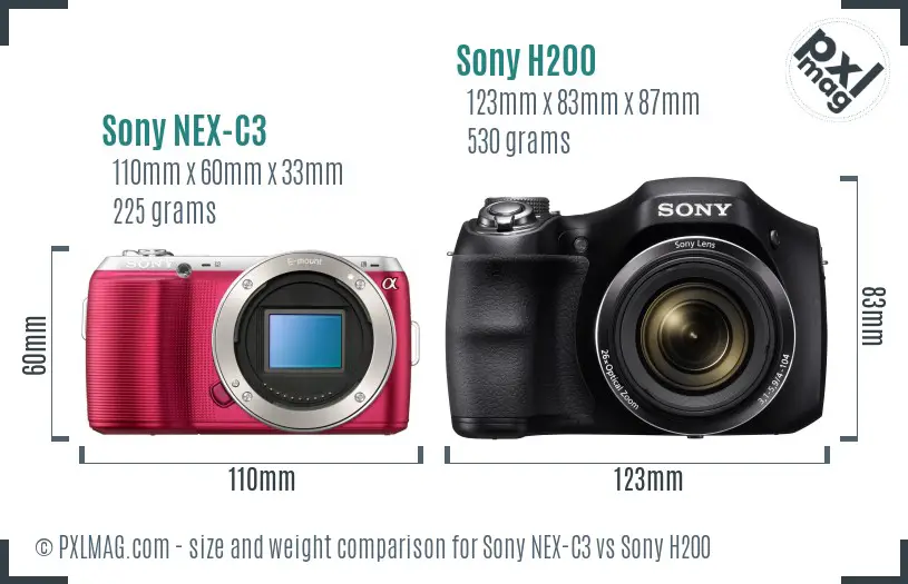 Sony NEX-C3 vs Sony H200 size comparison
