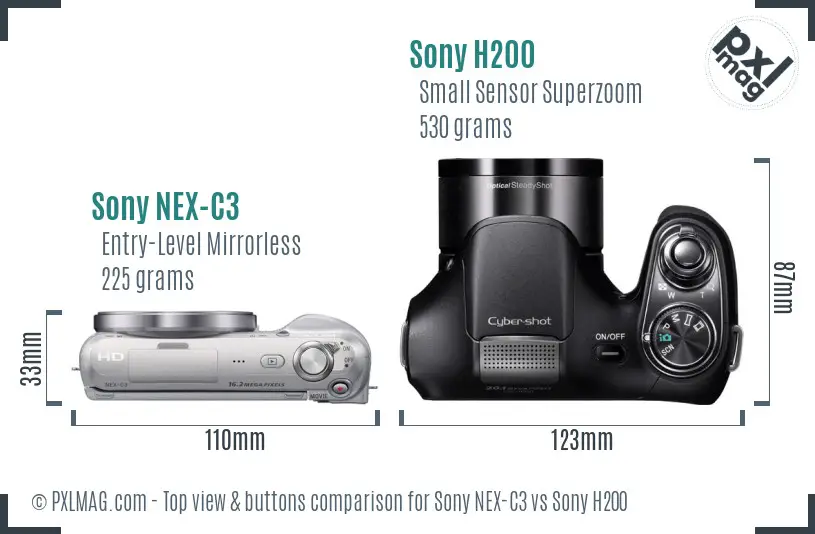 Sony NEX-C3 vs Sony H200 top view buttons comparison