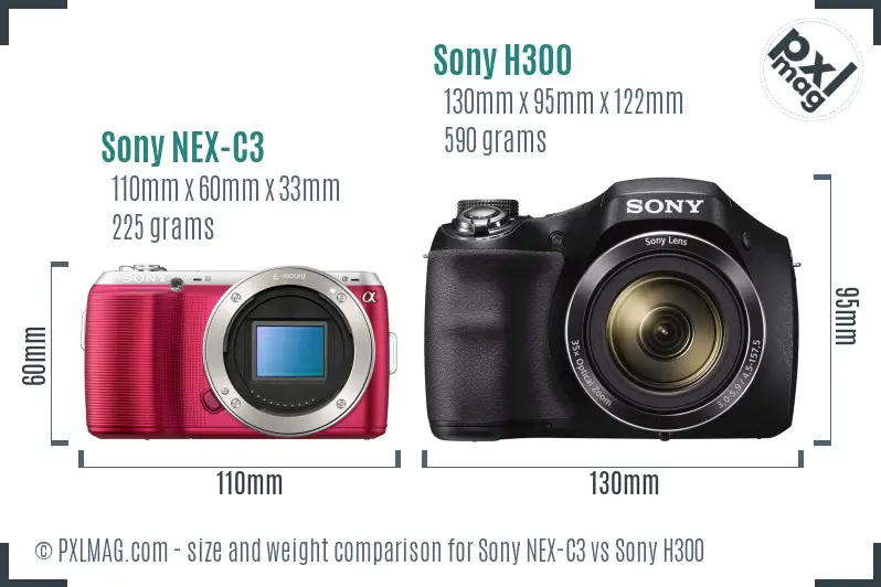 Sony NEX-C3 vs Sony H300 size comparison