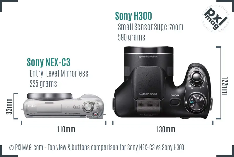 Sony NEX-C3 vs Sony H300 top view buttons comparison