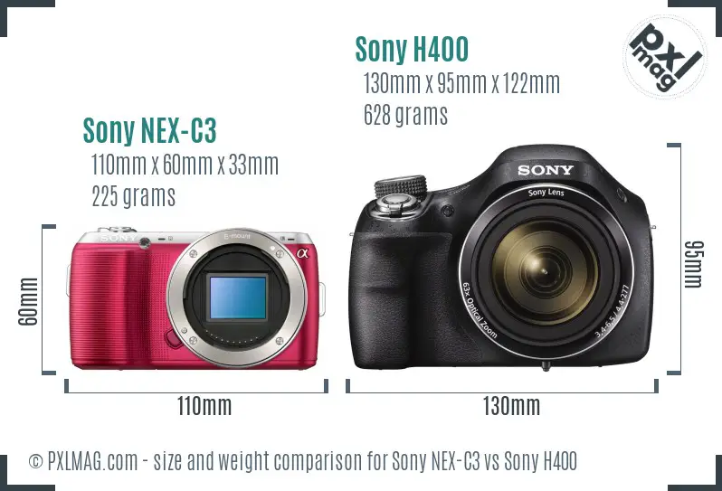 Sony NEX-C3 vs Sony H400 size comparison