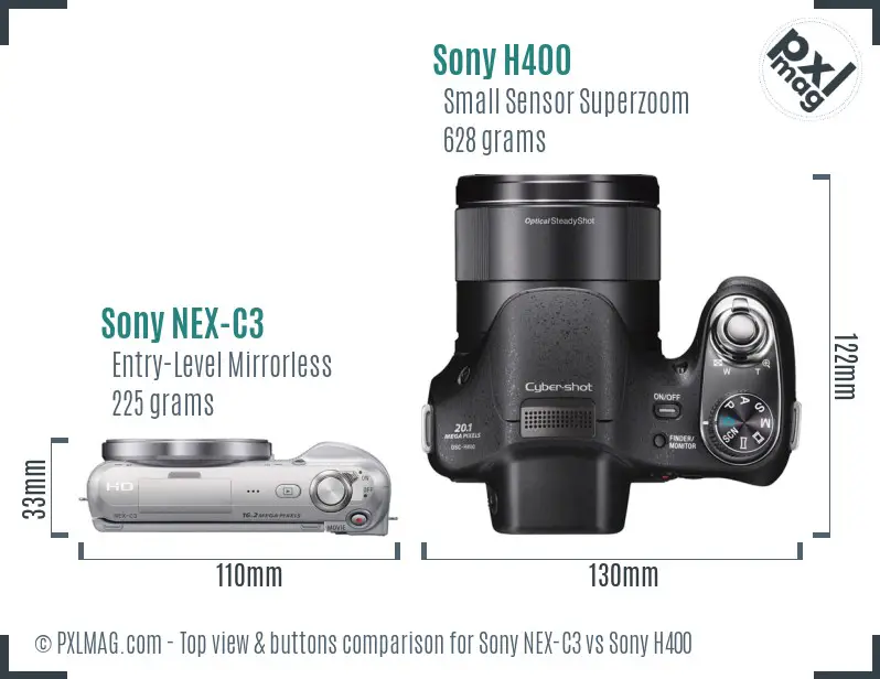 Sony NEX-C3 vs Sony H400 top view buttons comparison