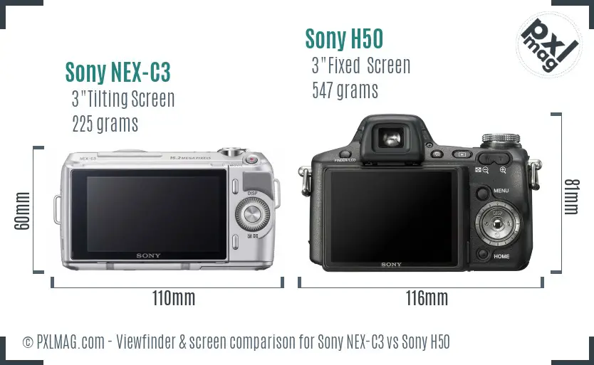 Sony NEX-C3 vs Sony H50 Screen and Viewfinder comparison