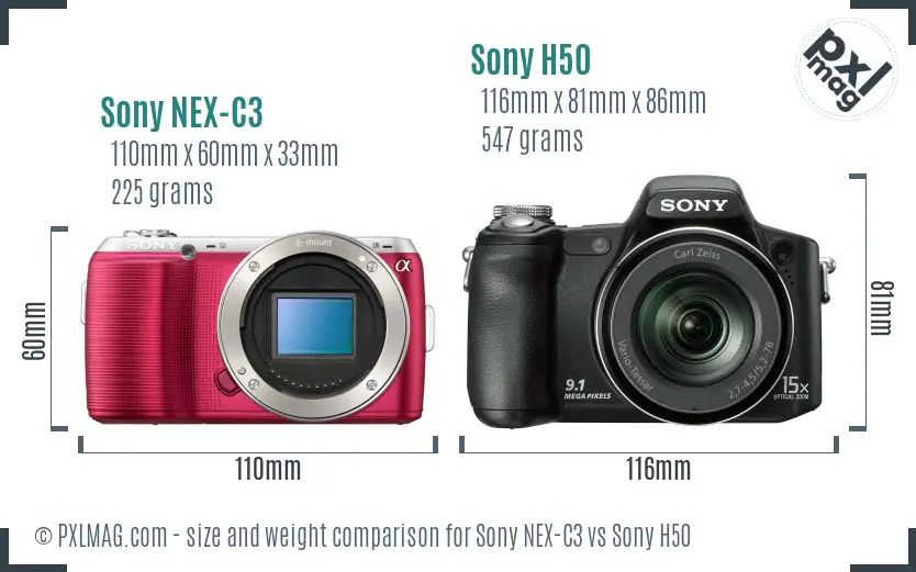 Sony NEX-C3 vs Sony H50 size comparison