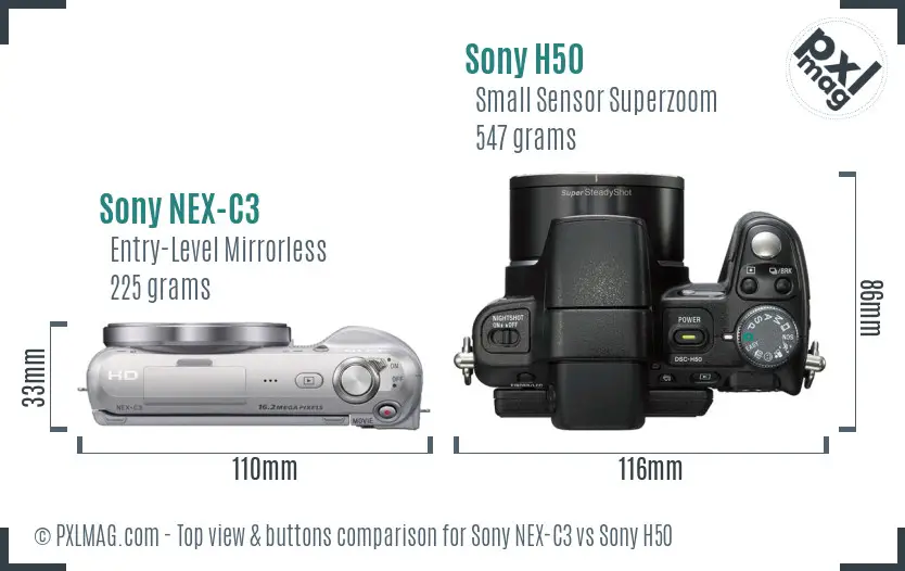 Sony NEX-C3 vs Sony H50 top view buttons comparison