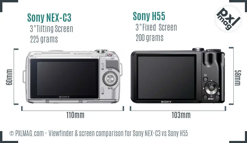Sony NEX-C3 vs Sony H55 Screen and Viewfinder comparison