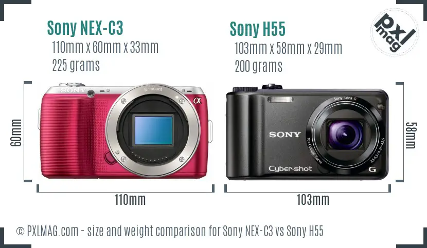 Sony NEX-C3 vs Sony H55 size comparison
