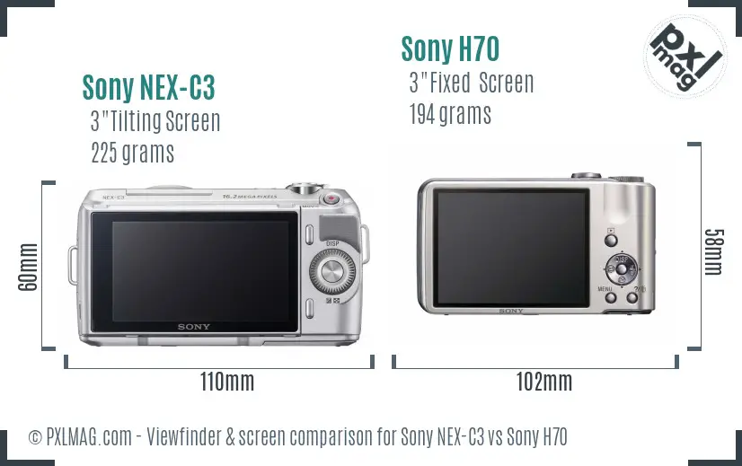 Sony NEX-C3 vs Sony H70 Screen and Viewfinder comparison