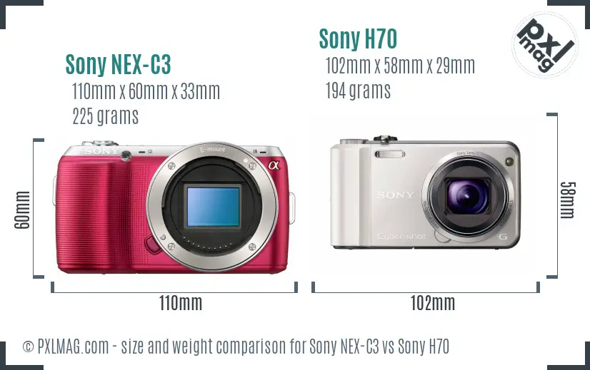 Sony NEX-C3 vs Sony H70 size comparison