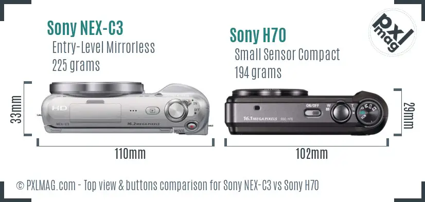 Sony NEX-C3 vs Sony H70 top view buttons comparison