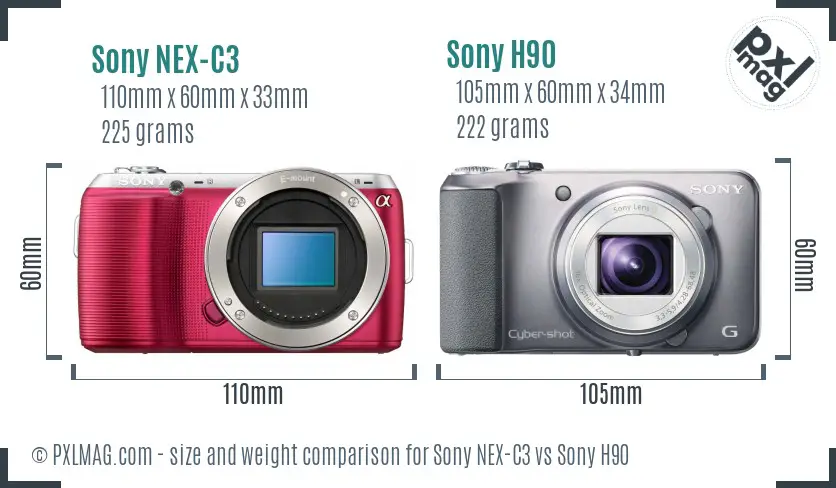 Sony NEX-C3 vs Sony H90 size comparison