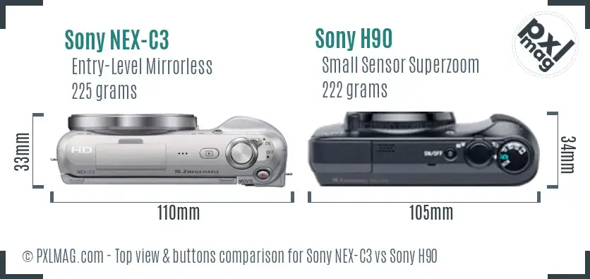 Sony NEX-C3 vs Sony H90 top view buttons comparison