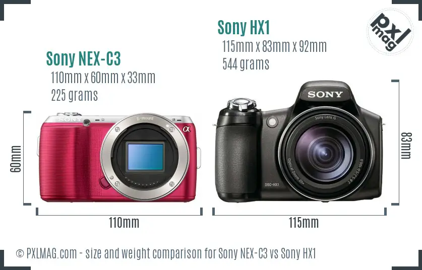 Sony NEX-C3 vs Sony HX1 size comparison