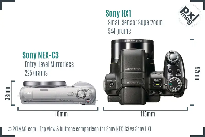 Sony NEX-C3 vs Sony HX1 top view buttons comparison