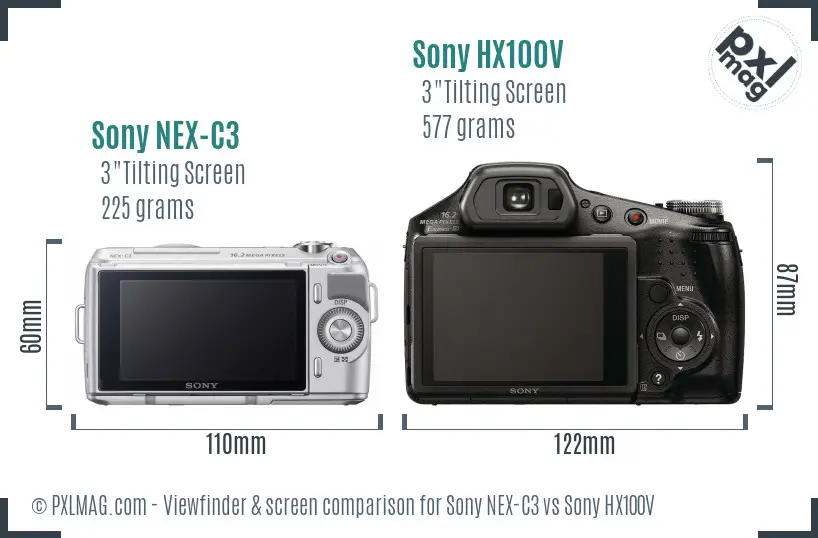 Sony NEX-C3 vs Sony HX100V Screen and Viewfinder comparison
