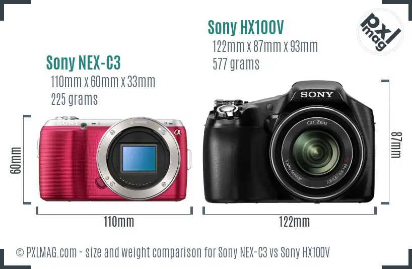 Sony NEX-C3 vs Sony HX100V size comparison