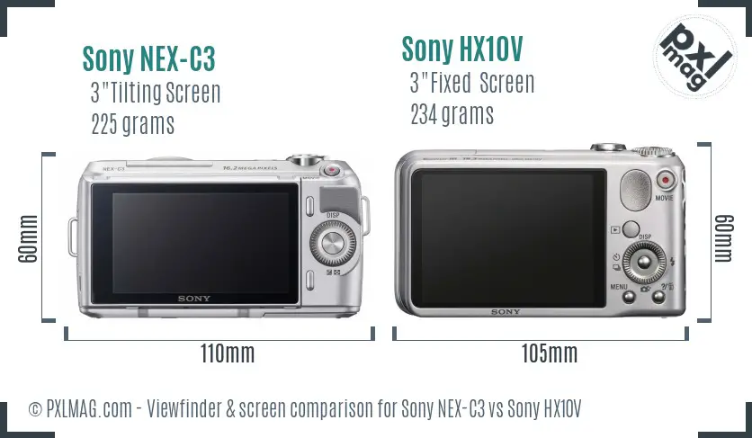 Sony NEX-C3 vs Sony HX10V Screen and Viewfinder comparison