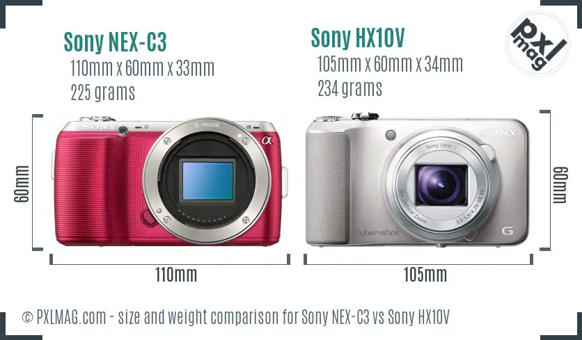 Sony NEX-C3 vs Sony HX10V size comparison