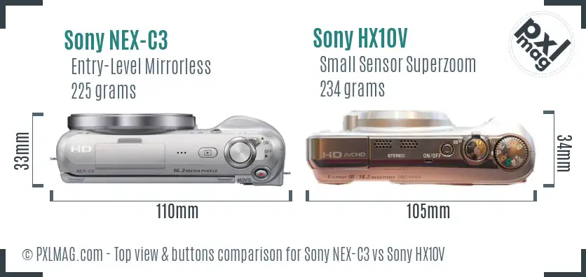 Sony NEX-C3 vs Sony HX10V top view buttons comparison