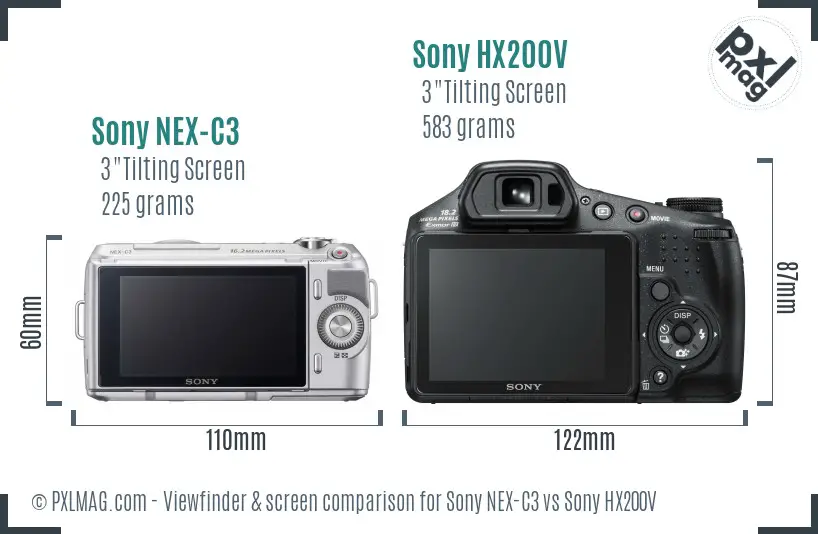 Sony NEX-C3 vs Sony HX200V Screen and Viewfinder comparison