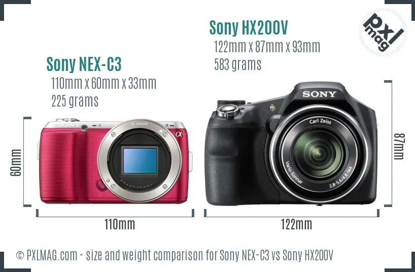Sony NEX-C3 vs Sony HX200V size comparison